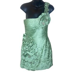 Mayqueen couture sage green 1 shoulder flower accent bedazzled dress fairy brat